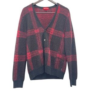 Supreme Mohair Wool Blend Plaid Red Cardigan Size Small FW 2014